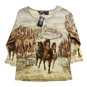 Take Two Horse Western T-Shirt X-Large Tan New Sequence Horse Country Vintage